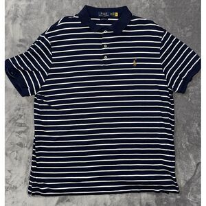 Polo Ralph Lauren Men's Polo Shirt Navy White‎ Stripes Custom Slim Fit Size 2XL